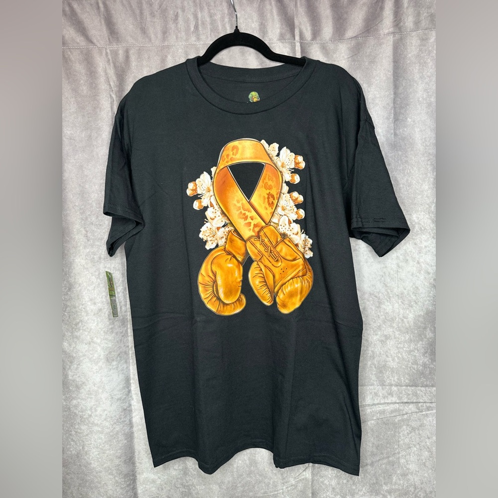 Leukemia Awareness Boxing Gloves Tee Men’s Black Heavy Cotton GhostGrid Apparel